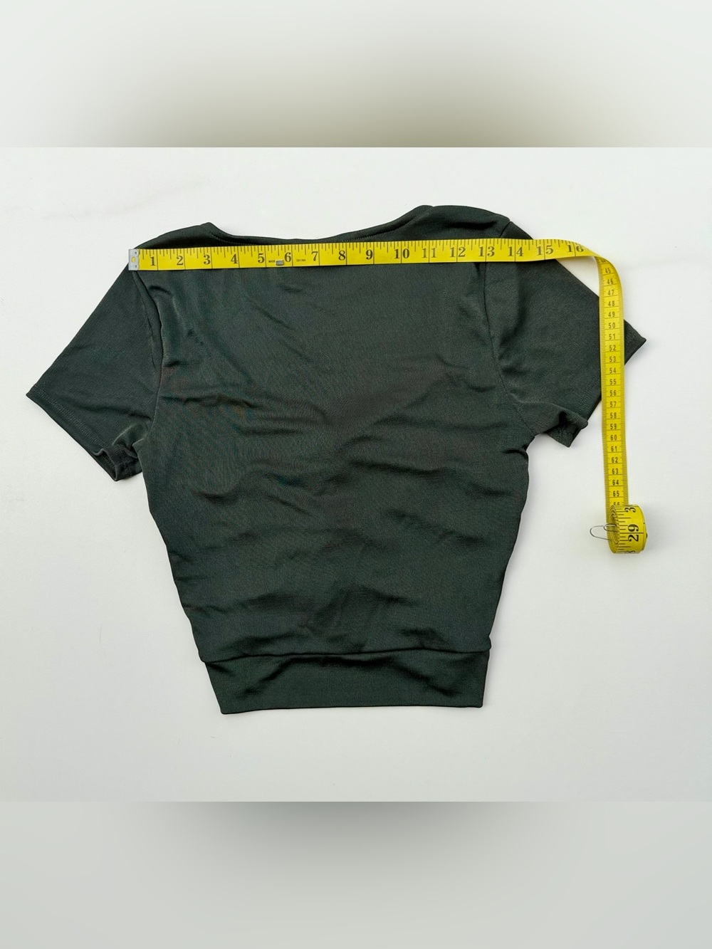 Willow&Root Deep Forest Green Ruched V-Neck Knot Front Crop Top Shimmer Satin S - Picture 8 of 9